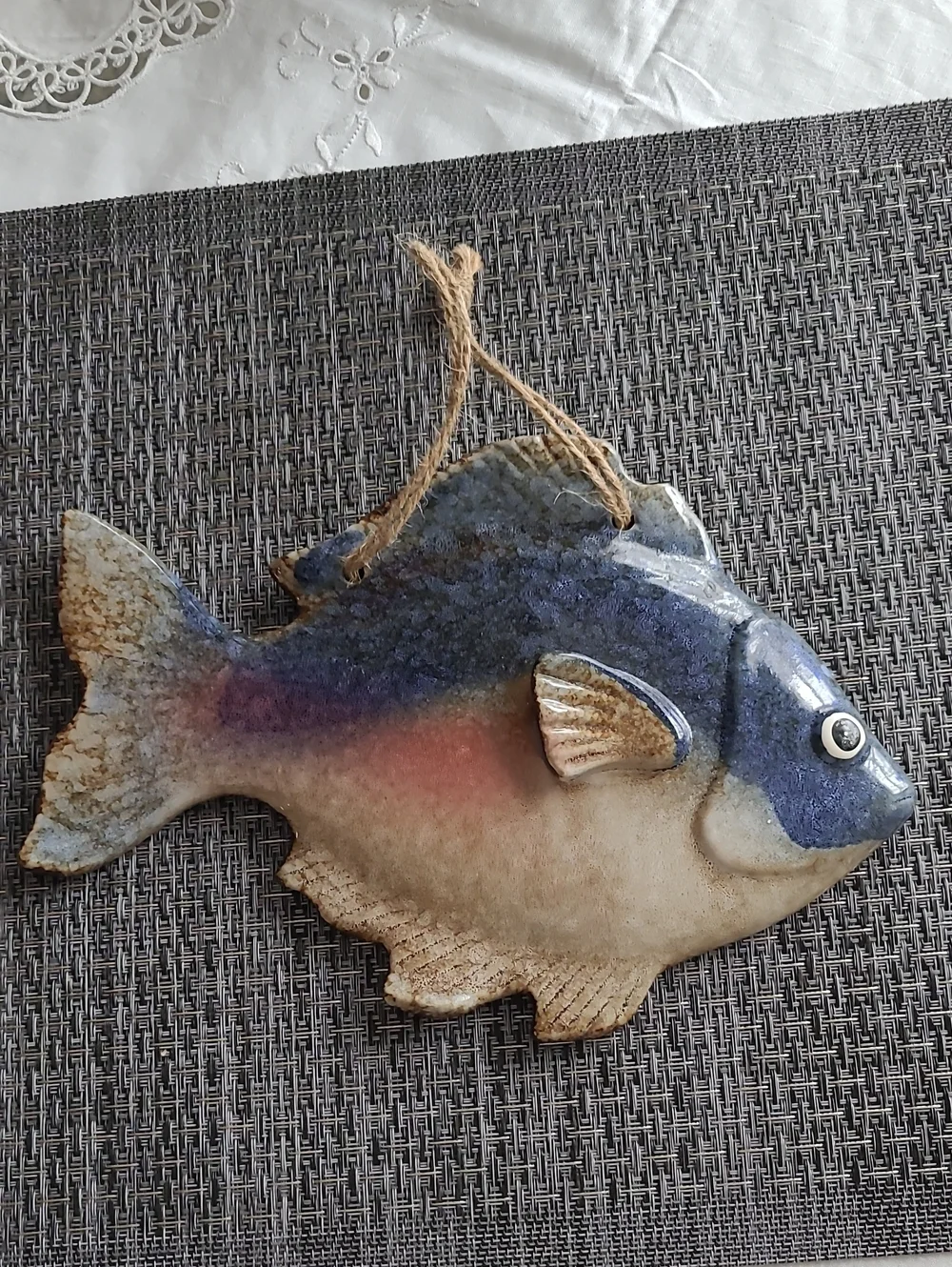 Decorative Ceramic Fish Wall Hanging - Blue, Pink, Cream